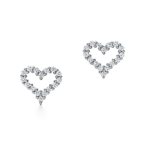 Pnstime T Heart Diamonds Earrings