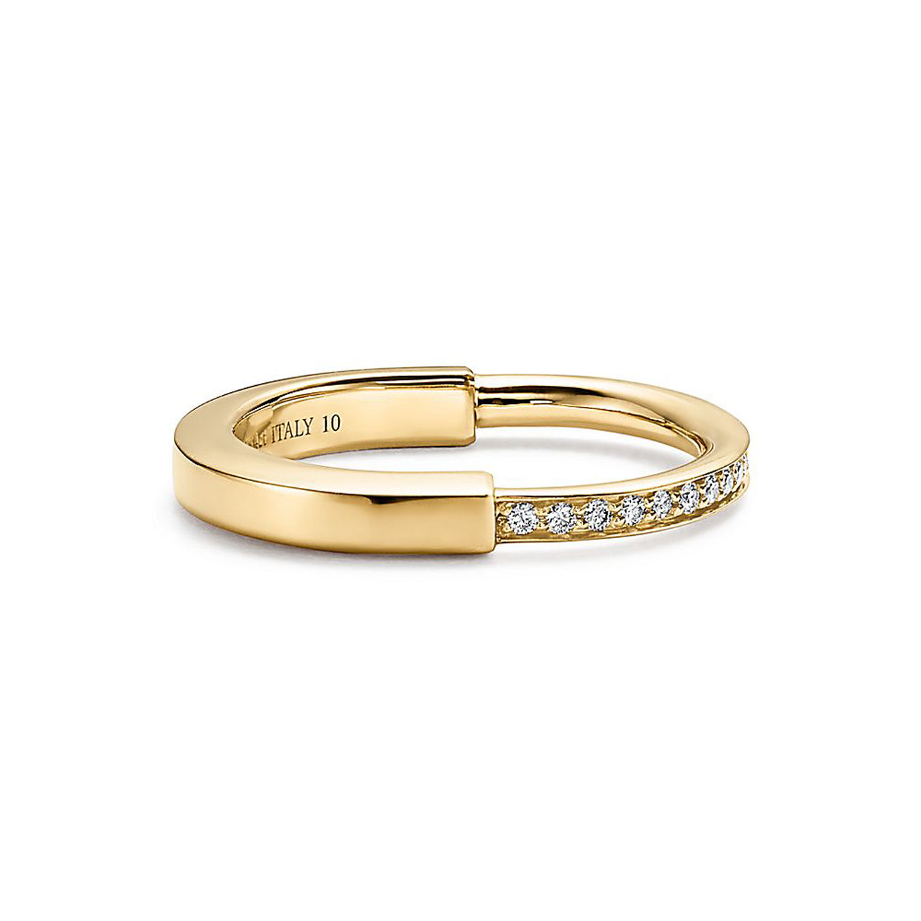 Pnstime T Lock Diamonds Yellow Gold Ring
