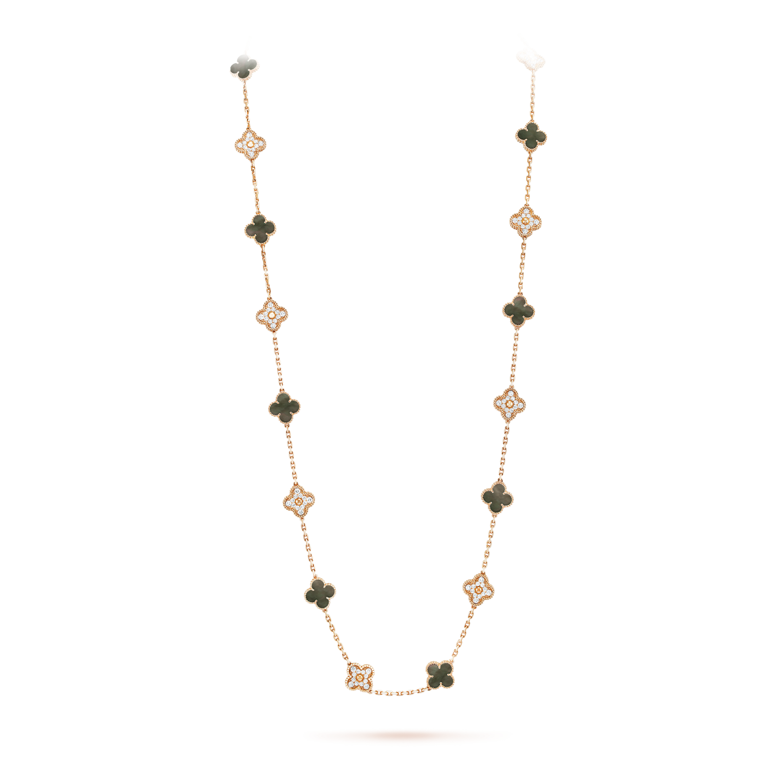 Pnstime Vintage Alhambra Onyx And Diamond 20 Motifs Necklace Jewelry Gift - Image 2