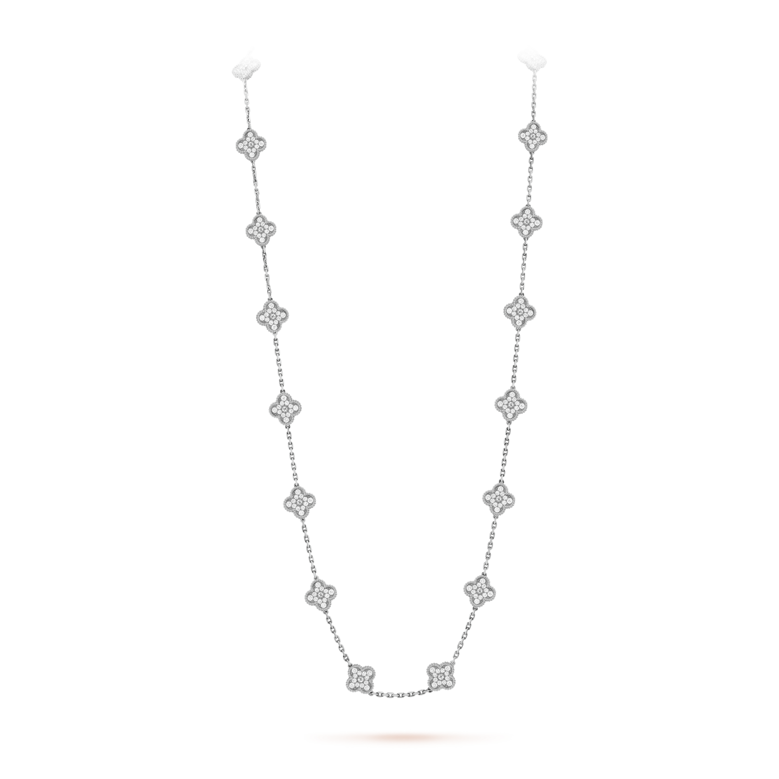 Pnstime Vintage Alhambra White Gold Diamond 20 Motifs Long Necklace Jewelry Gift - Image 2