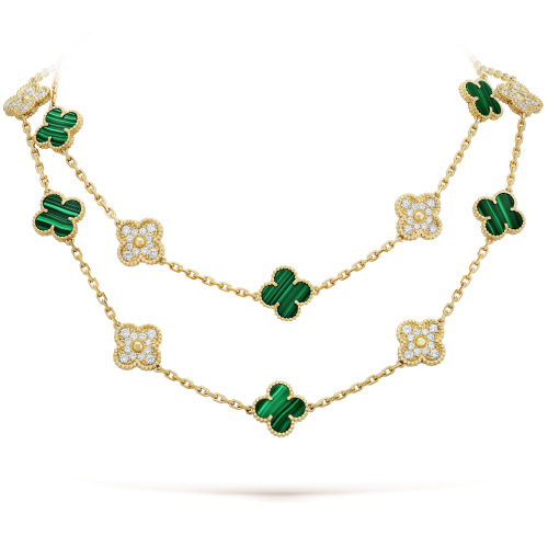 Pnstime Vintage Alhambra Malachite Diamonds 20 Motifs Gold Clover Necklace Gift