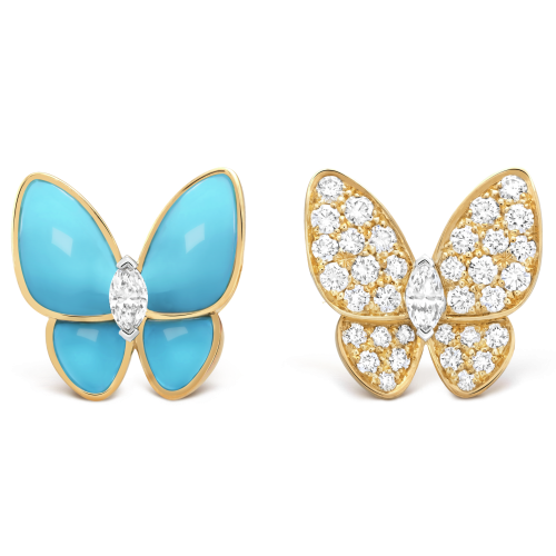 Pnstime Two Butterfly Turquoise Earrings Gift in 18K Gold with Diamonds