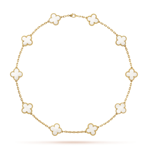 Pnstime Vintage Alhambra Pearl 10 Motifs Necklace