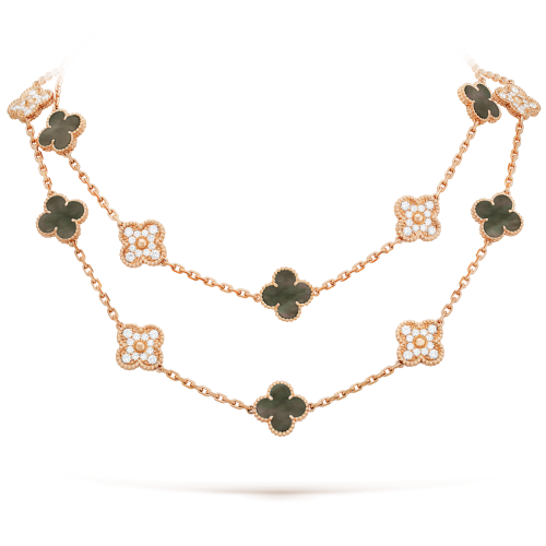 Pnstime Vintage Alhambra Onyx And Diamond 20 Motifs Necklace Jewelry Gift