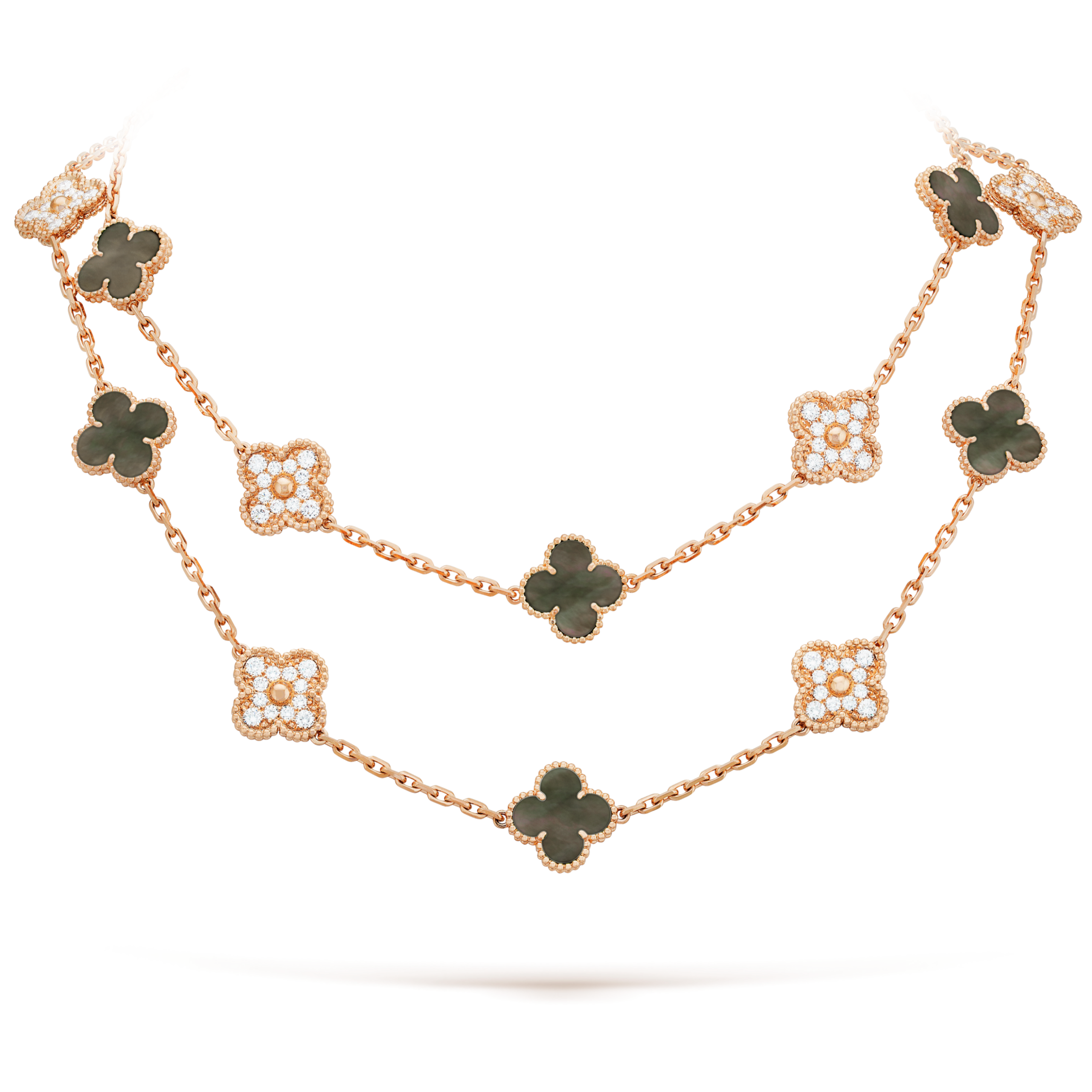 Pnstime Vintage Alhambra Onyx And Diamond 20 Motifs Necklace Jewelry Gift