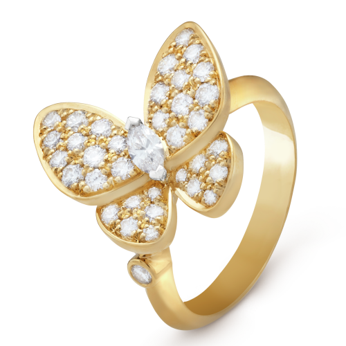 Pnstime Two Butterfly Ring Gift in 18K Gold with Diamonds