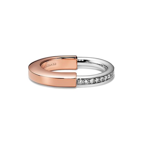 Pnstime T Lock Diamond Rose Gold Ring