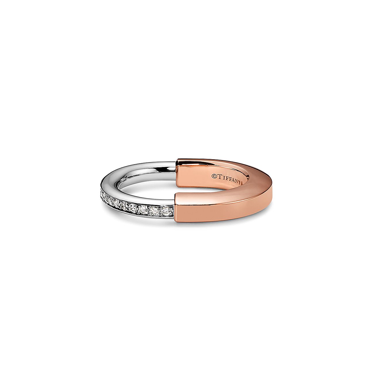 Pnstime T Lock Diamond Rose Gold Ring - Image 4