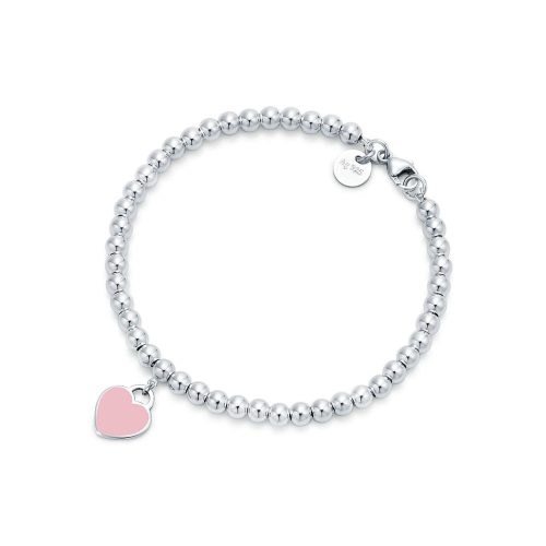 Pnstime Return to Pink Heart Tag Bead Bracelet