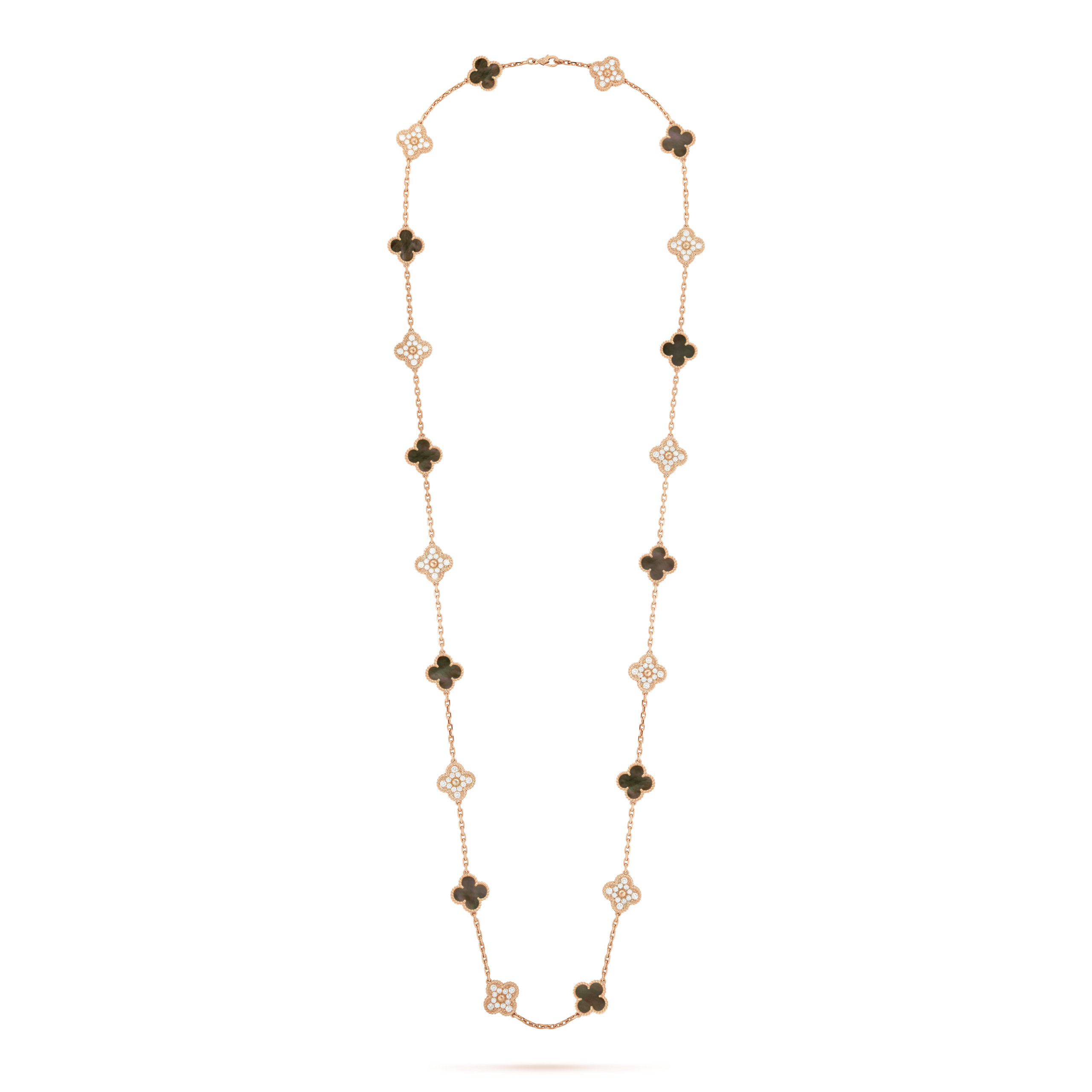 Pnstime Vintage Alhambra Onyx And Diamond 20 Motifs Necklace Jewelry Gift - Image 4