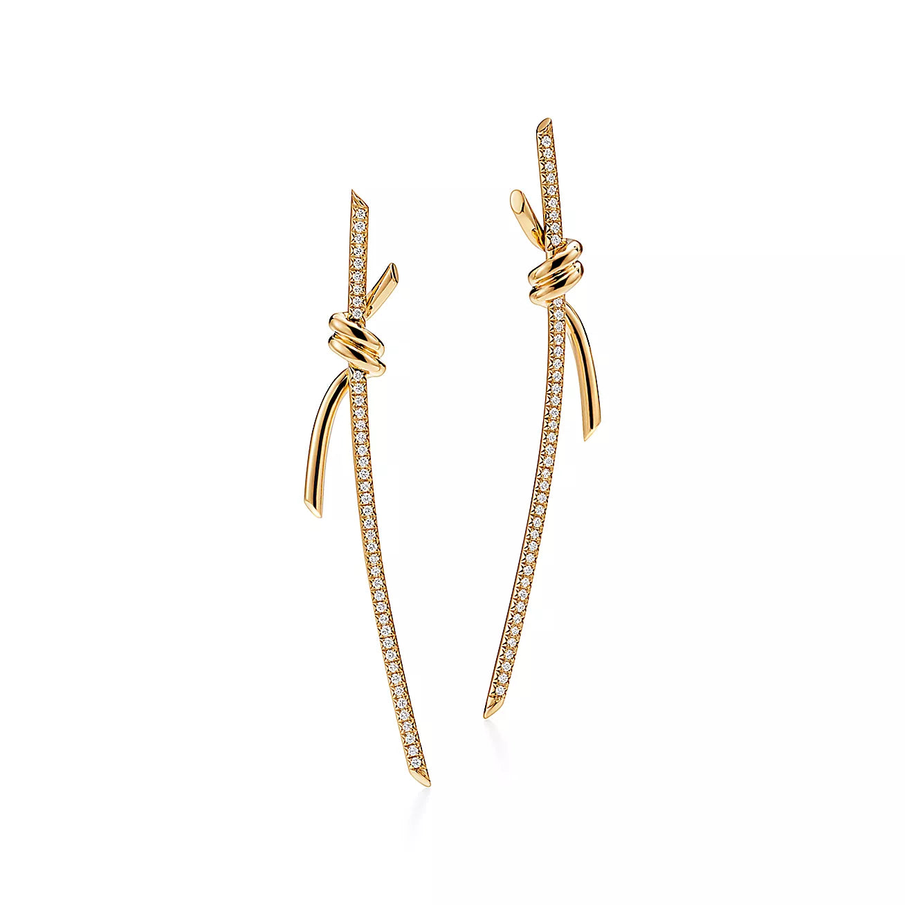 Pnstime T Knot Drop Diamonds Earrings