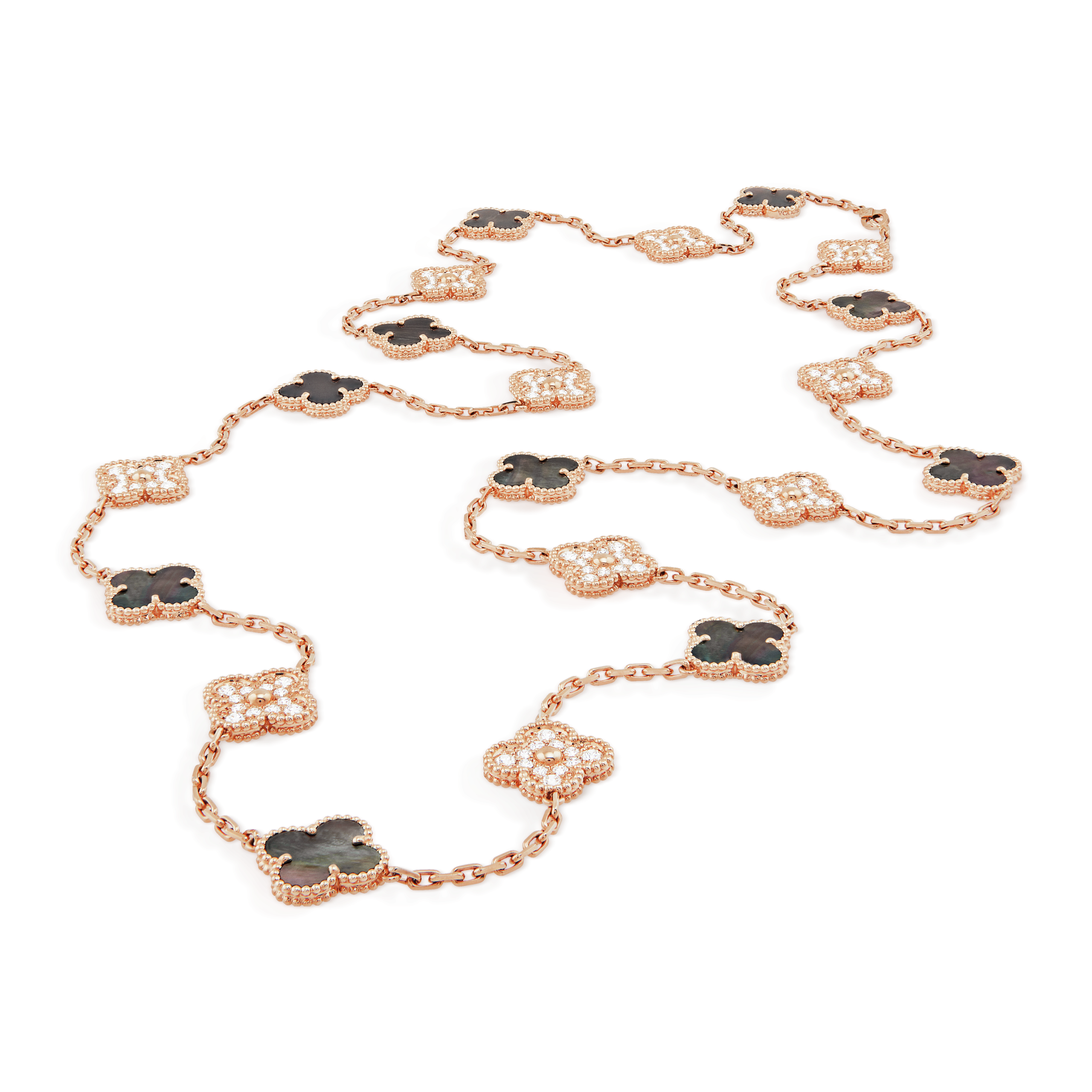 Pnstime Vintage Alhambra Onyx And Diamond 20 Motifs Necklace Jewelry Gift - Image 5