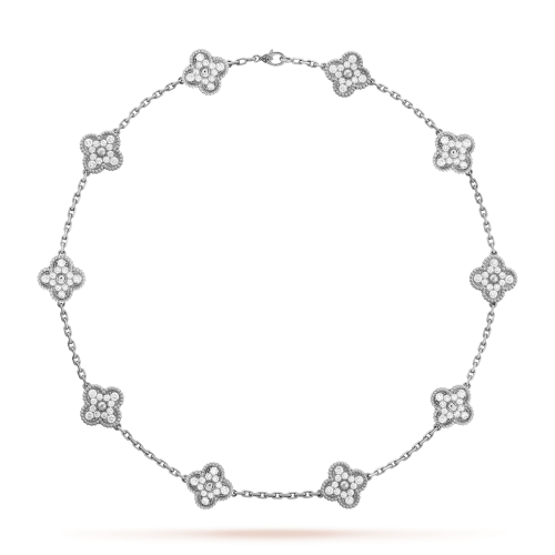 Pnstime Vintage Alhambra Diamonds 10 Motifs Necklace