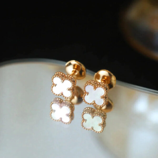 Pnstime Clover Mini Pink Gold Mop Earrings Mother of Pearl Studs Jewelry - Image 3