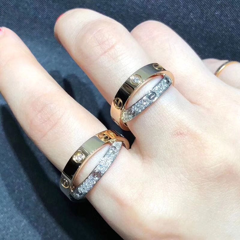 Pnstime Love Pave Diamond Double Band Ring Timeless Elegance - Image 3