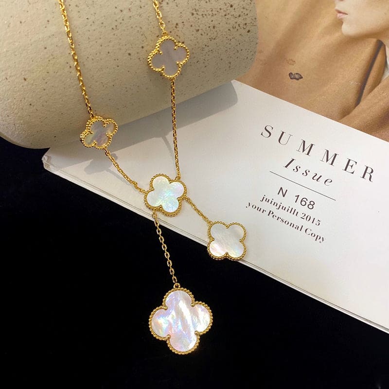 Pnstime Magic Alhambra Six Pearls Motifs Clover Necklace For Women - Image 4