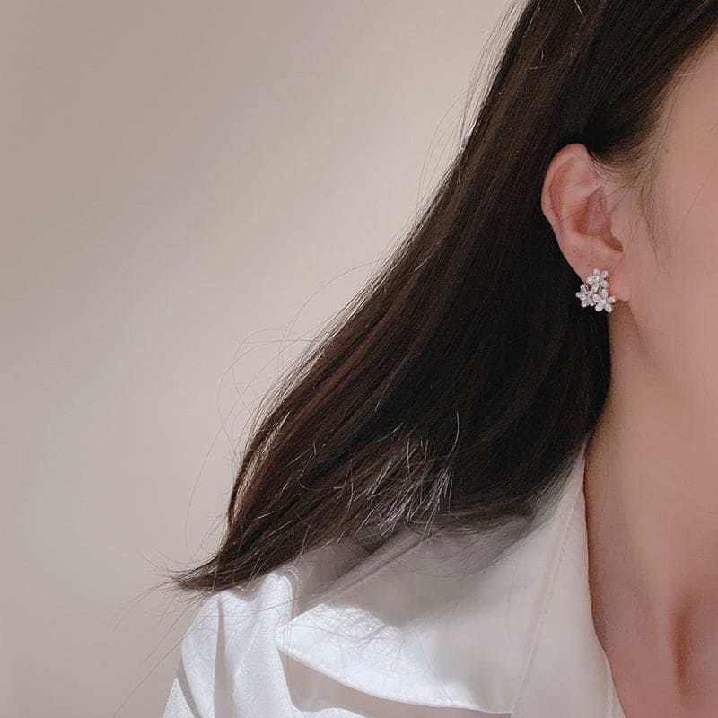 Pnstime Lotus Three Flowers Earrings Elegant Women - Image 3