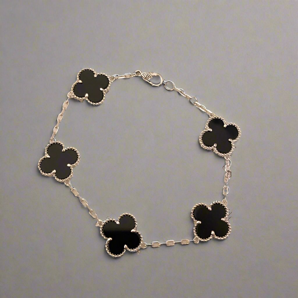 Pnstime Vintage White Gold Alhambra Five Motifs Clover Bracelet Jewelry Gift - Image 2