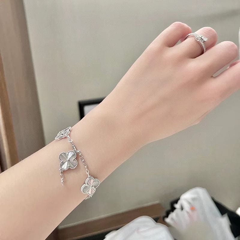 Pnstime Vintage Alhambra Five Motifs Diamonds Clover Bracelet Gift Jewelry - Image 3