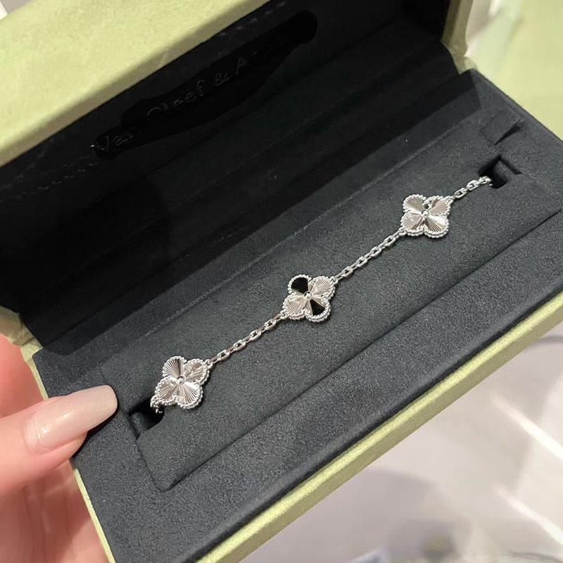 Pnstime Vintage Alhambra Five Motifs Diamonds Clover Bracelet Gift Jewelry - Image 4