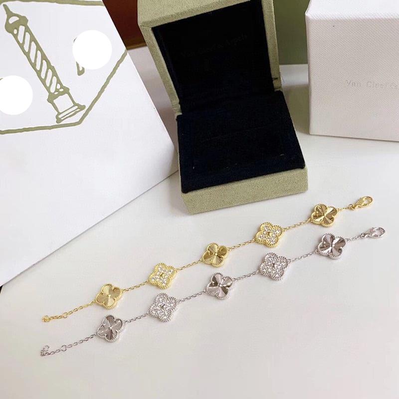 Pnstime Vintage Alhambra Five Motifs Diamonds Clover Bracelet Gift Jewelry - Image 5