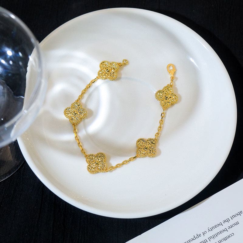 Pnstime Yellow Gold Five Motifs Clover Bracelet Gift Jewelry - Image 2