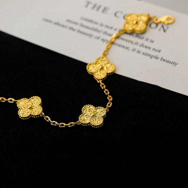 Pnstime Yellow Gold Five Motifs Clover Bracelet Gift Jewelry - Image 4