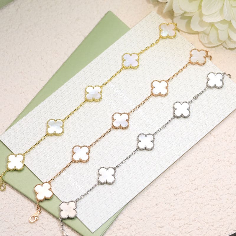 Pnstime Vintage Alhambra Five Motifs Mother of Pearl Bracelet Jewelry Gift - Image 8