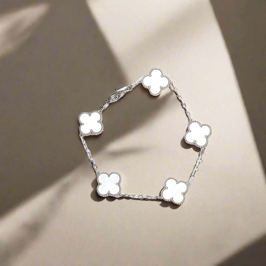 Pnstime Vintage Alhambra Five Motifs Mother of Pearl Bracelet Jewelry Gift - Image 7