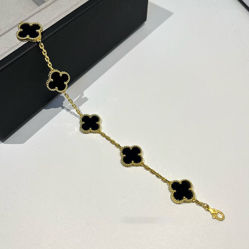 Pnstime Vintage Alhambra Five Motifs Black Clover Bracelet Jewelry - Image 9