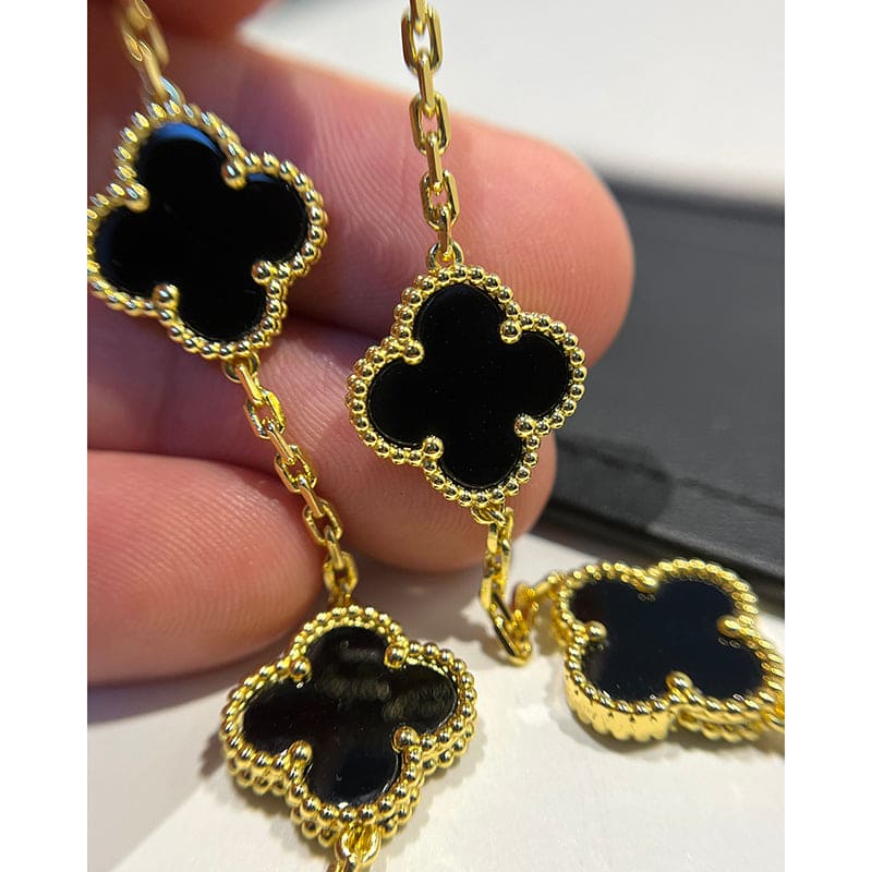 Pnstime Vintage Alhambra Five Motifs Black Clover Bracelet Jewelry - Image 6