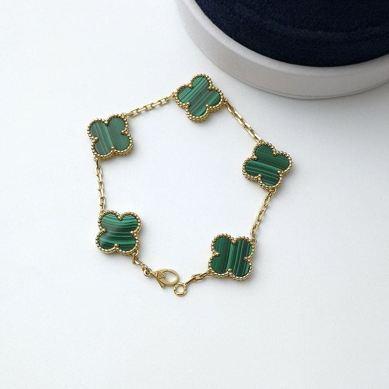 Pnstime Vintage Alhambra Five Motifs Malachite Clover Bracelet Gift Jewelry - Image 2
