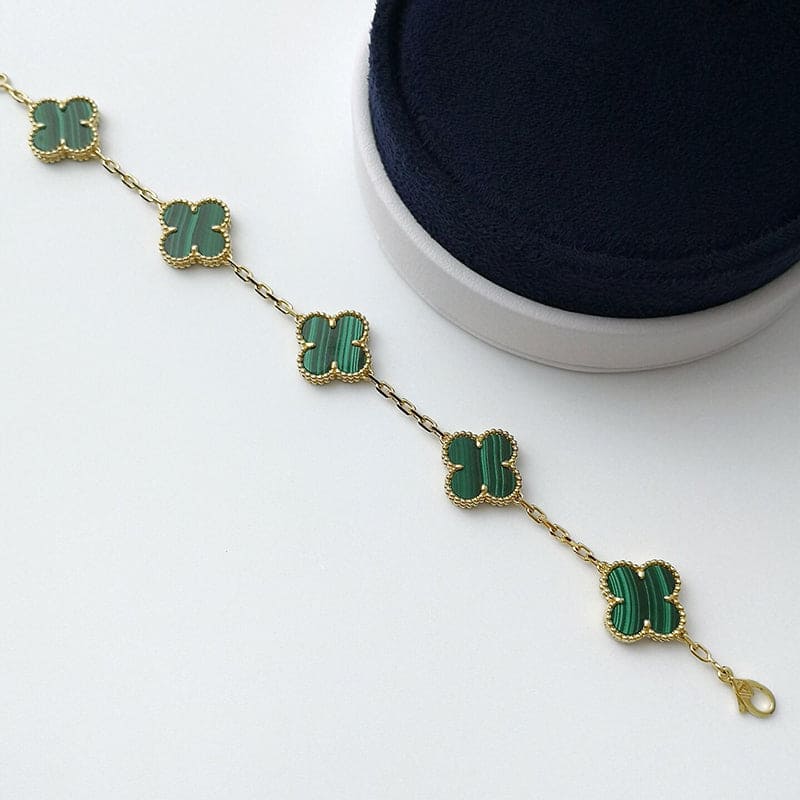 Pnstime Vintage Alhambra Five Motifs Malachite Clover Bracelet Gift Jewelry - Image 4
