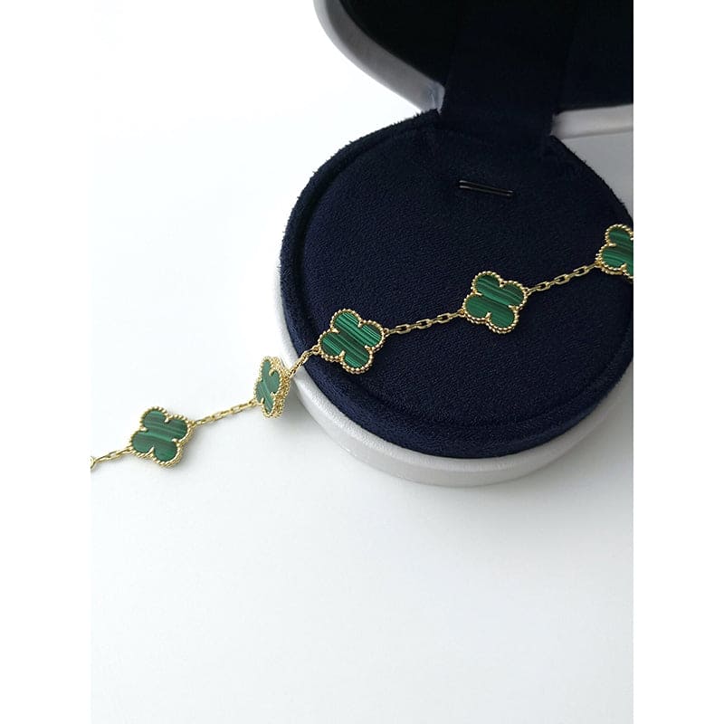 Pnstime Vintage Alhambra Five Motifs Malachite Clover Bracelet Gift Jewelry - Image 6