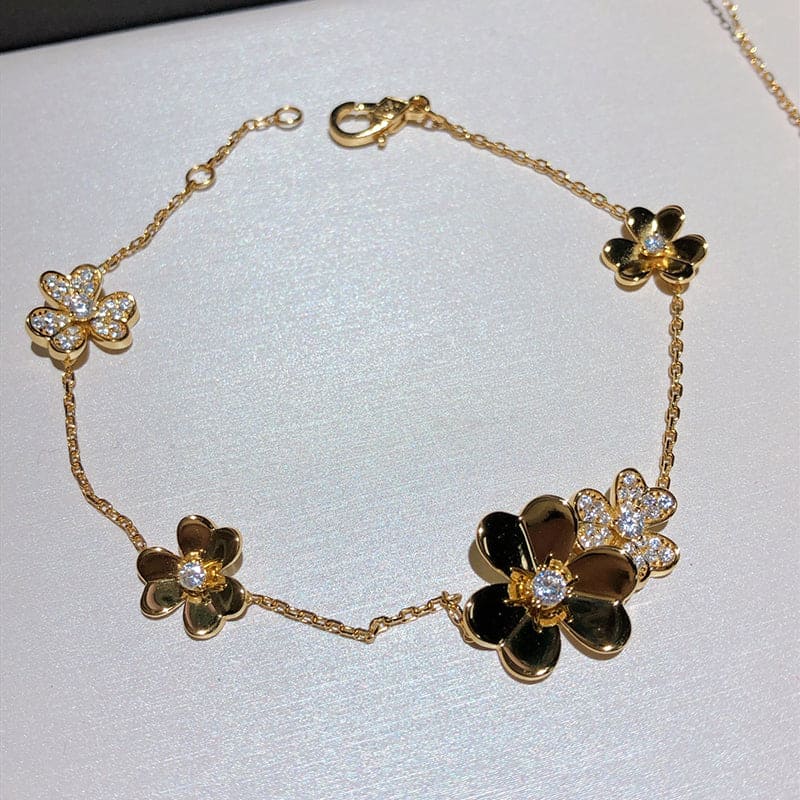 Pnstime 5 Flowers Frivole Diamonds Clover Bracelet Elegant Luxury - Image 6
