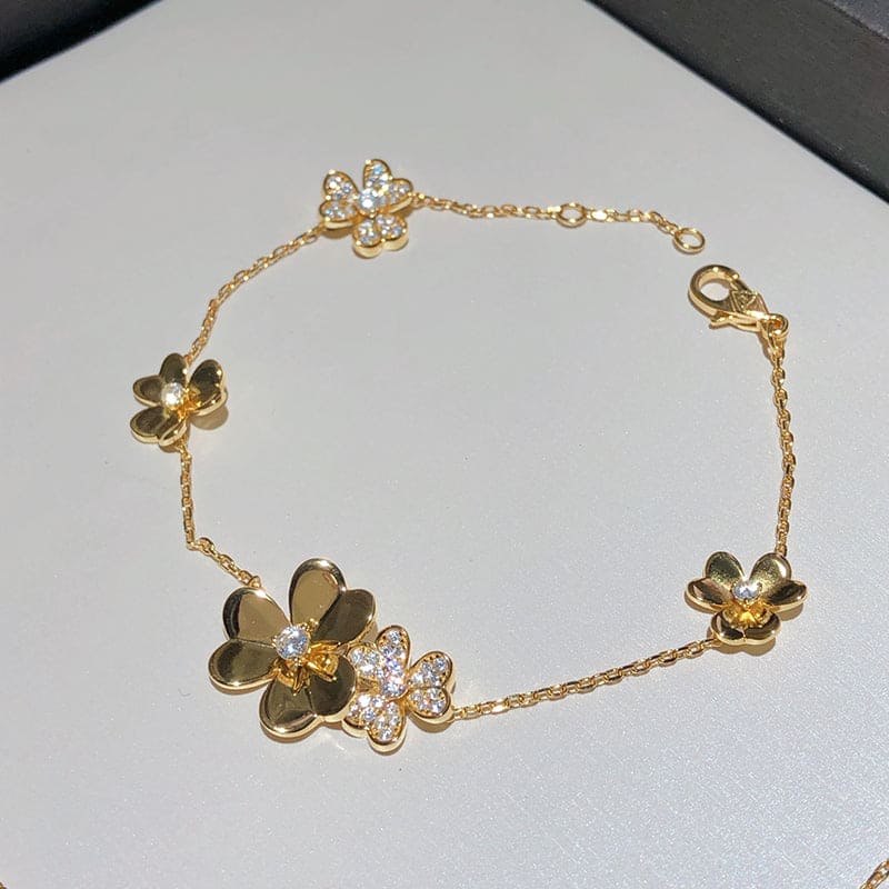 Pnstime 5 Flowers Frivole Diamonds Clover Bracelet Elegant Luxury - Image 2