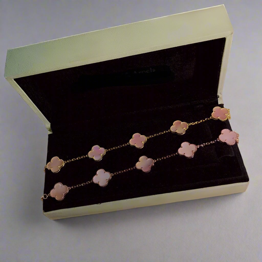 Pnstime Vintage Alhambra Five Motifs Pink Opal Bracelet Jewelry Gift - Image 7