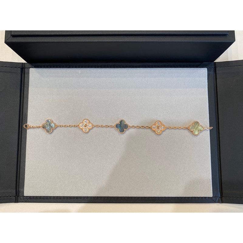 Pnstime Vintage Alhambra Five Motifs Pearl Bracelet Gift Jewelry - Image 7