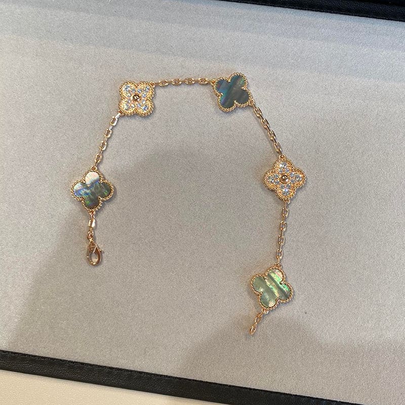 Pnstime Vintage Alhambra Five Motifs Pearl Bracelet Gift Jewelry - Image 4