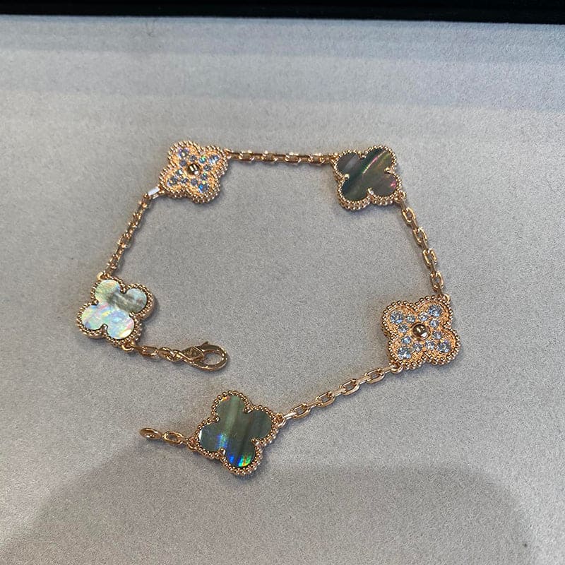 Pnstime Vintage Alhambra Five Motifs Pearl Bracelet Gift Jewelry - Image 2