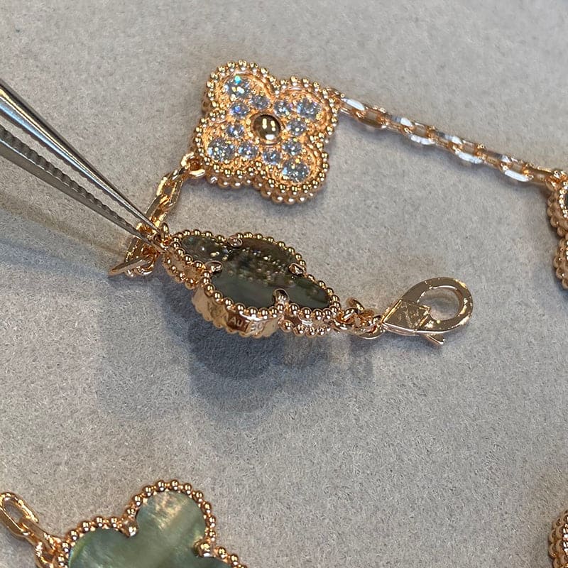 Pnstime Vintage Alhambra Five Motifs Pearl Bracelet Gift Jewelry - Image 5