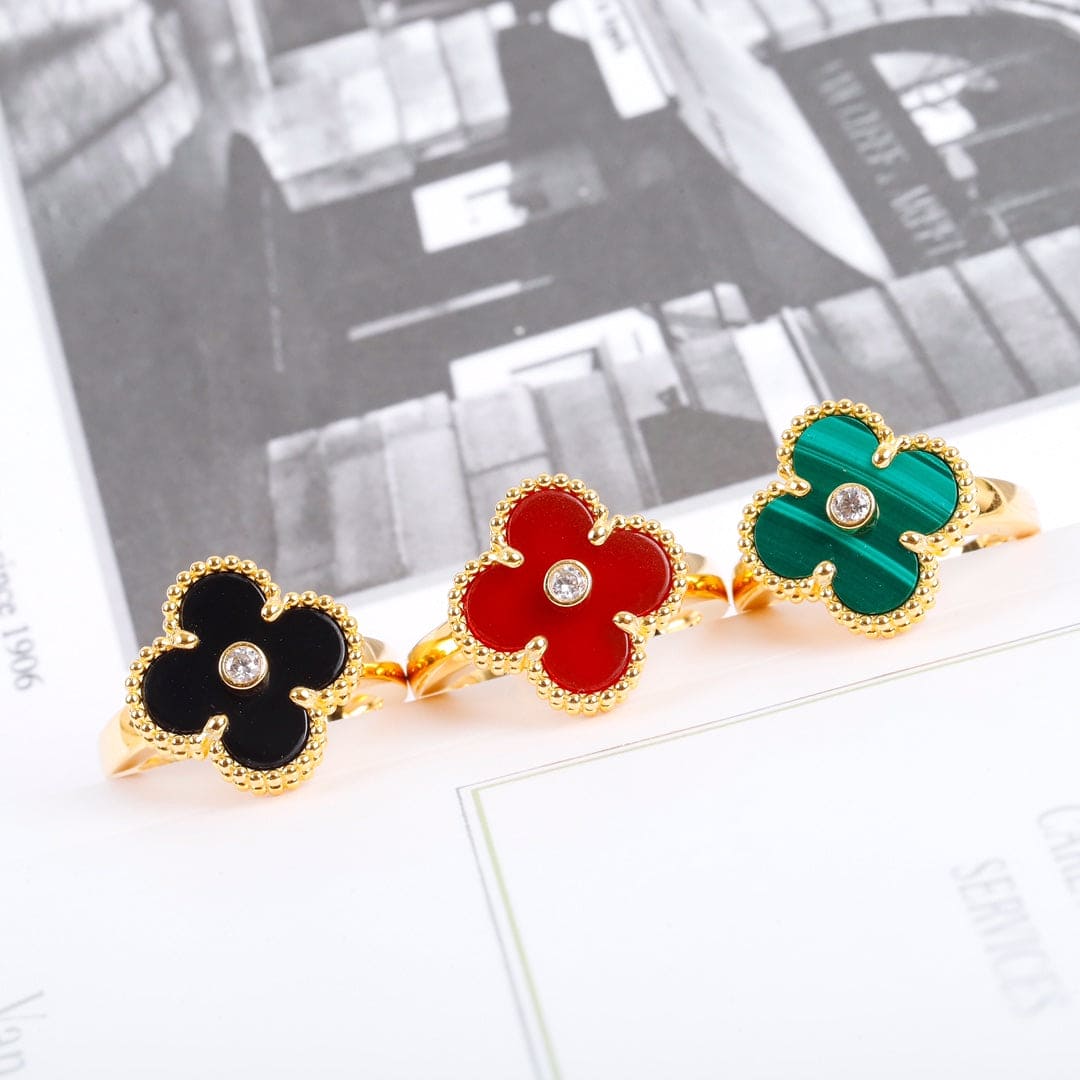 Pnstime Vintage Alhambra Malachite Ring Jewelry Gift - Image 4