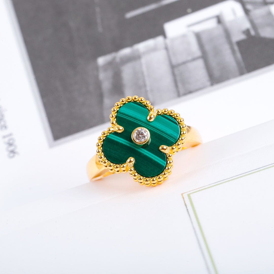 Pnstime Vintage Alhambra Malachite Ring Jewelry Gift - Image 2