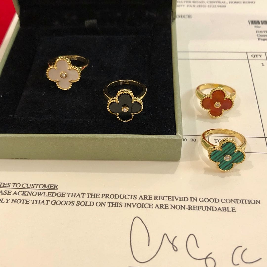 Pnstime Vintage Alhambra Pearl Ring Elegant Jewelry - Image 3