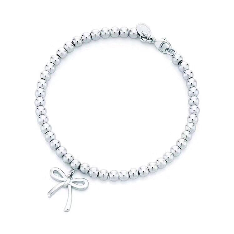 Pnstime T Bow Charm Bead Bracelet