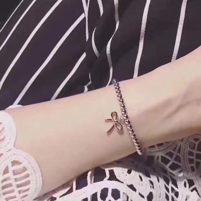 Pnstime T Bow Charm Bead Bracelet - Image 4