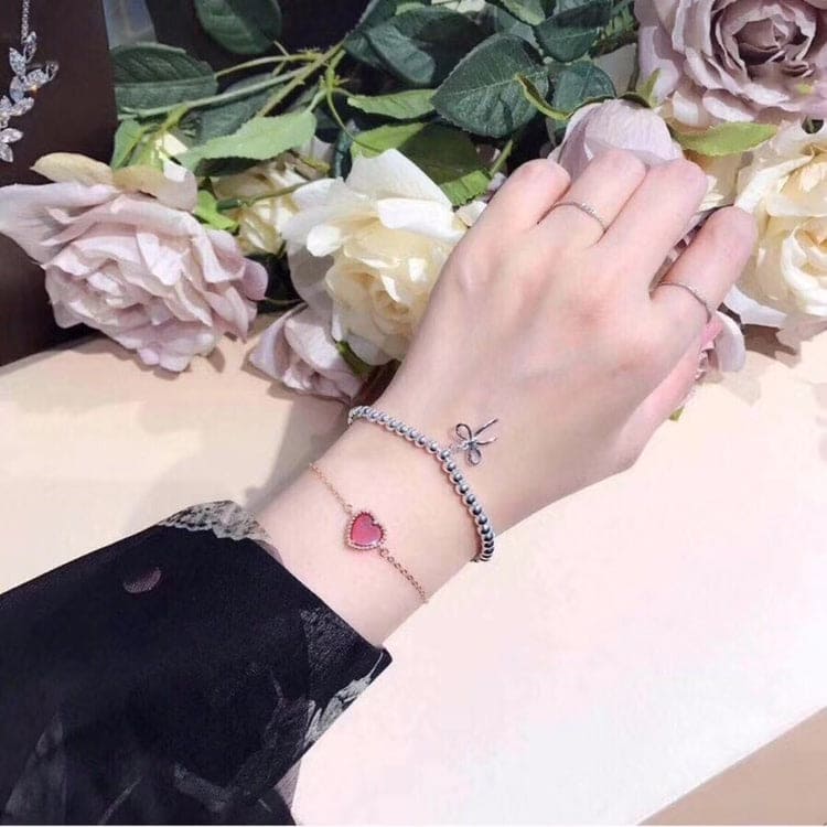 Pnstime T Bow Charm Bead Bracelet - Image 5