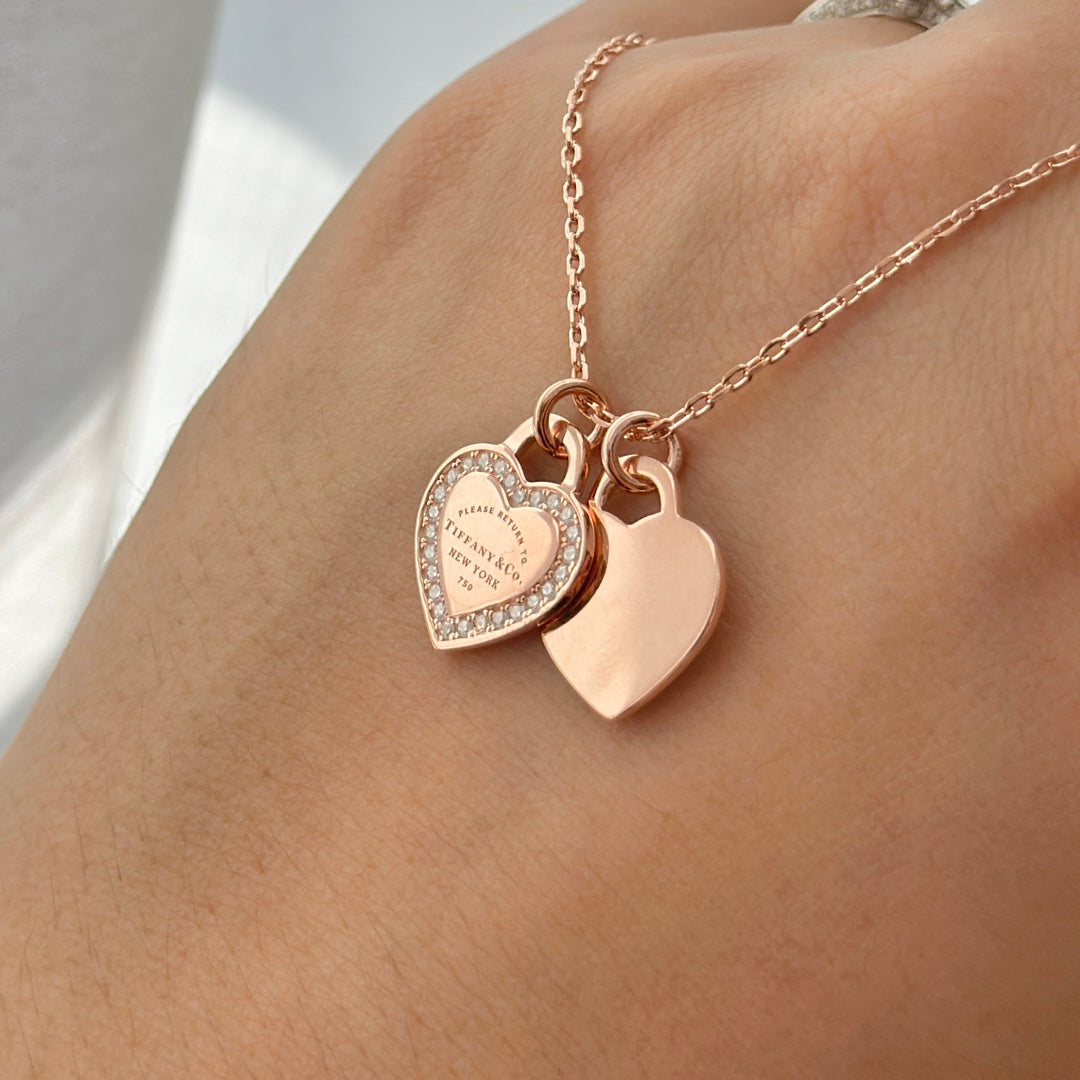 Pnstime T Red Double Heart Diamond Necklaces - Image 6