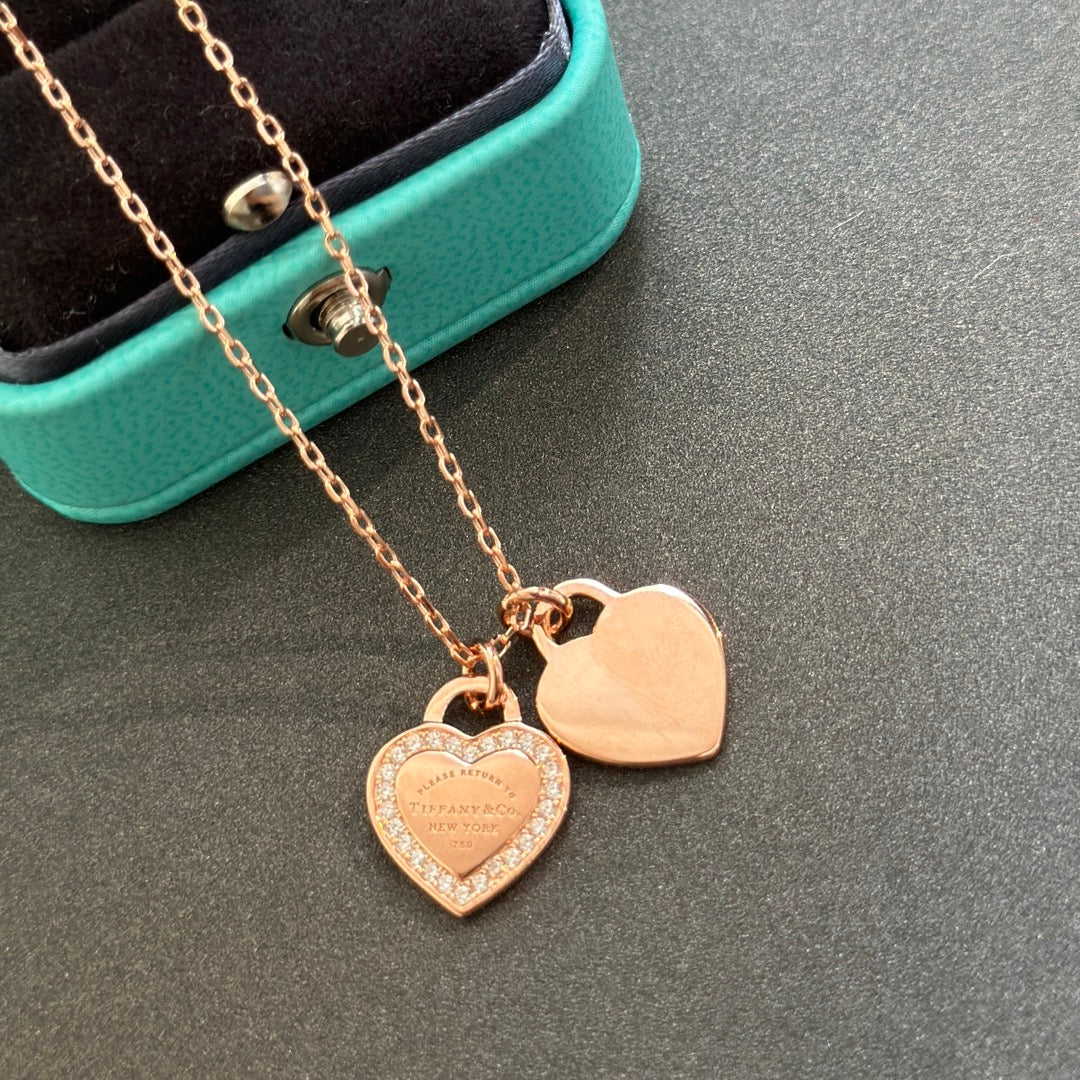 Pnstime T Red Double Heart Diamond Necklaces - Image 7