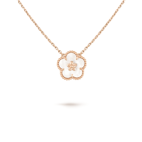 Pnstime Lucky Spring White Blossom Rose Gold Pendant